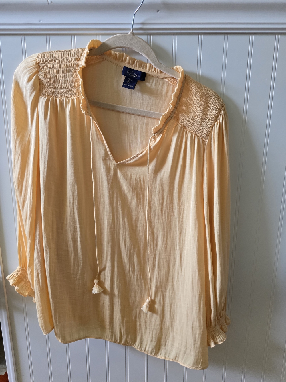 Rachel Butter Yellow Tie-Neck Peasant Blouse
